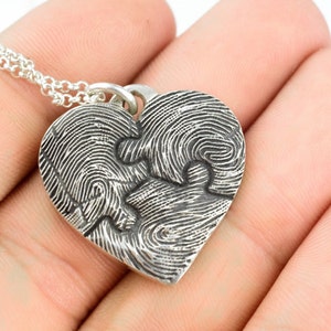 Fingerprint Heart Necklace Puzzle Piece Personalized Sterling Silver Mothers Day Jewelry image 5