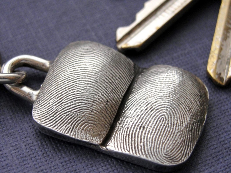 Fingerprint Keychain Thumbprint Key Chain Jewelry in Sterling Silver Personalized image 2
