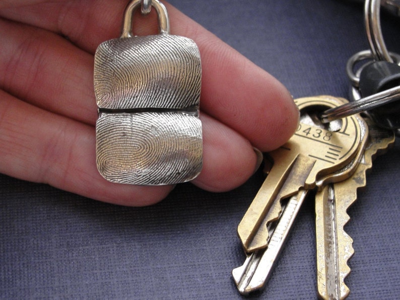 Fingerprint Keychain Thumbprint Key Chain Jewelry in Sterling Silver Personalized image 5