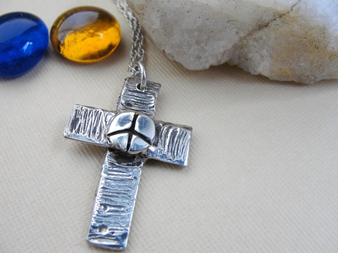 Silver Cross Necklace Peace Sign in Sterling Silver - Etsy