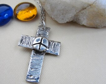 Silver Cross Necklace Peace Sign in Sterling Silver