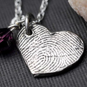 Custom Fingerprint Jewelry Heart Necklace Personalized Sterling Silver image 1