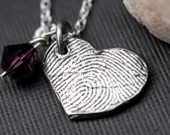 Custom Fingerprint Jewelry  Heart Necklace Personalized Sterling Silver