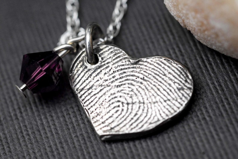 Custom Fingerprint Jewelry Heart Necklace Personalized Sterling Silver image 1