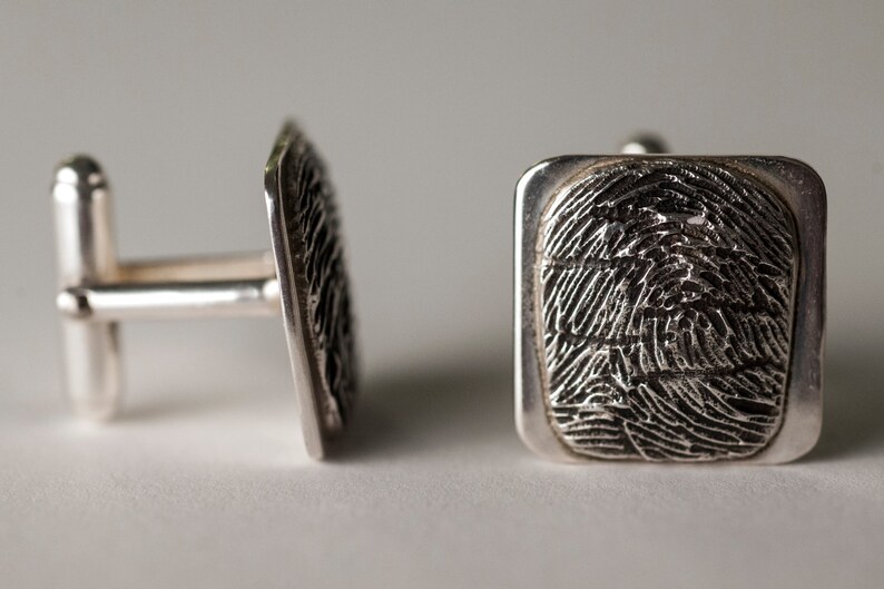 Fingerprint CuffLinks Cuff Links for Men Personalized in Sterling Silver