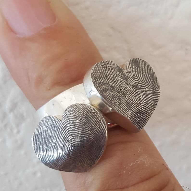 Fingerprint Stackable Heart Ring Sterling Silver Thumbprint Etsy