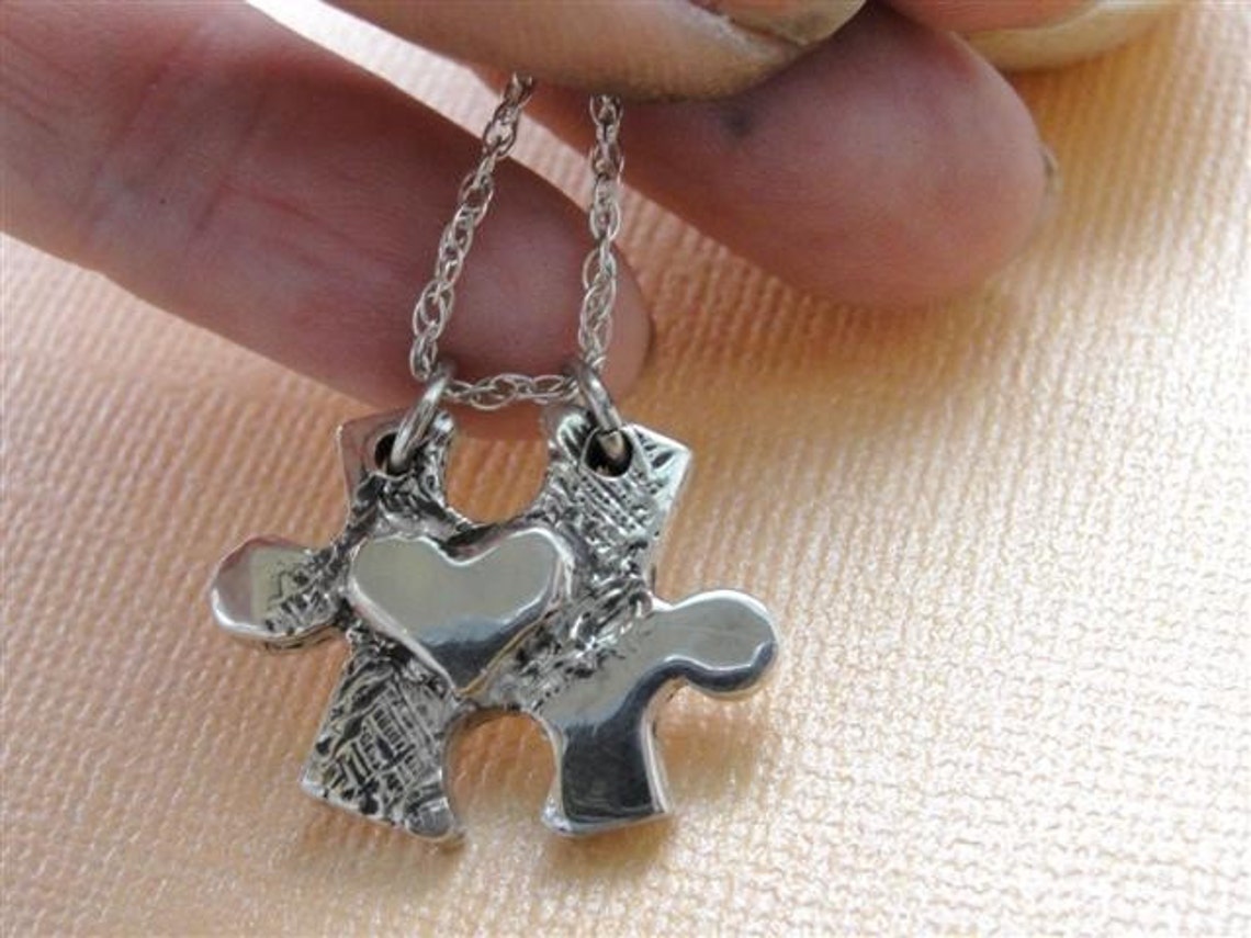 Puzzle Piece Necklace Jewelry Heart in Sterling Silver Etsy