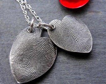 Custom Fingerprint Heart Necklace Sterling Silver Freeform Off Center