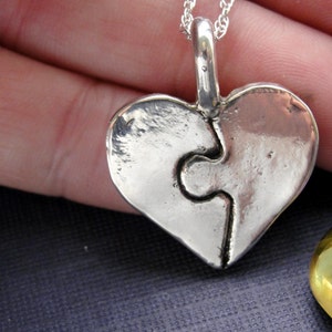 Puzzle Piece Heart Necklace in Sterling Silver Personalized