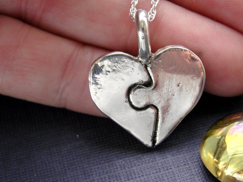 Puzzle Piece Heart Necklace in Sterling Silver Personalized Etsy