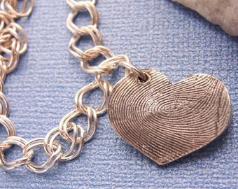 Fingerprint Heart Charm Bracelet Sterling Silver Personalized