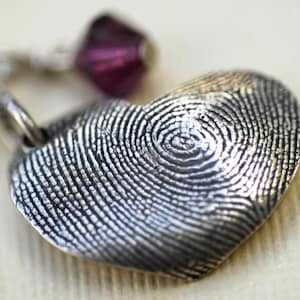 Fingerprint Heart Necklace Thumbprint in Sterling Silver Personalized with Birthstone image 2