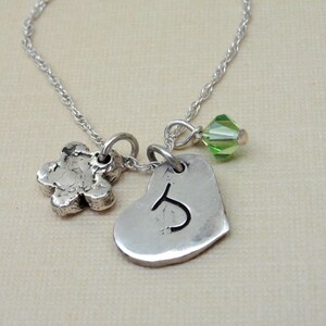 Fingerprint Thumbprint Necklace with Heart Birthstone Flower in Sterling Silver image 4