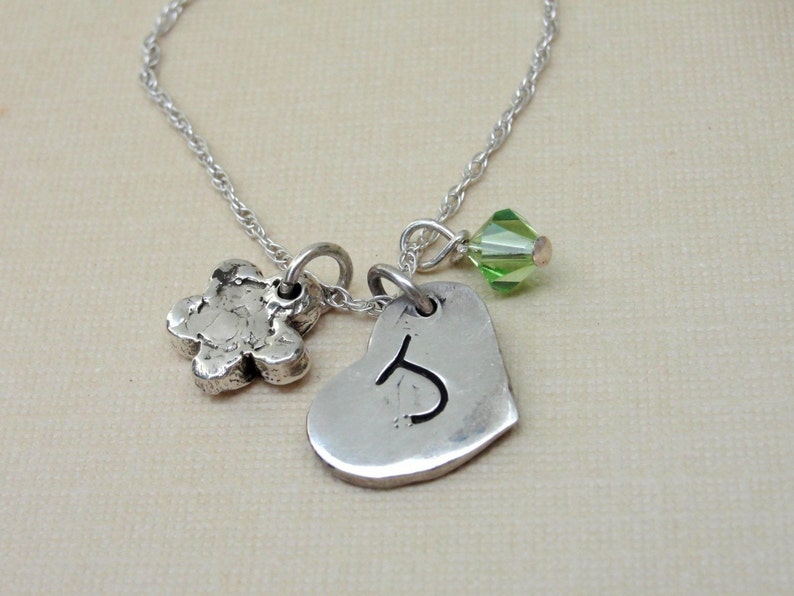 Fingerprint Thumbprint Necklace with Heart Birthstone Flower in Sterling Silver image 4