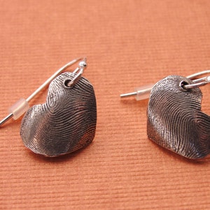 Heart Fingerprint  Sterling Silver Thumbprint Earrings Personalized
