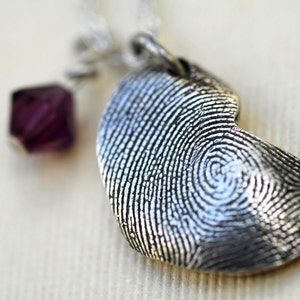 Fingerprint Heart Necklace Thumbprint in Sterling Silver Personalized with Birthstone image 1