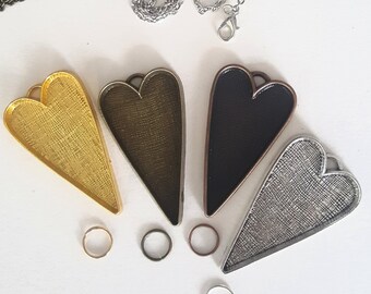 Heart Pendant Bezel Blanks, Large Heart Shapes for Resin Jewelry