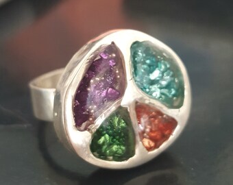 Peace Sign Ring, Resin Jewelry, Peace Rings, Silver Peace Ring