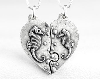Puzzle Piece Heart Necklace Seahorse Sea Horse Jewelry Sterling Silver