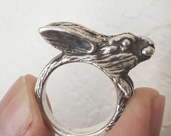 Rabbit Bunny Ring Sterling Silver Hare Ring White Rabbit