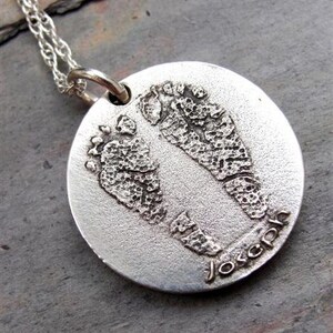 Custom Baby Footprints Necklace Handprints Sterling Silver Personalized with Name image 1