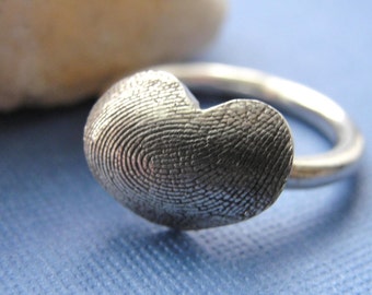 Fingerprint  Small Heart Ring Sterling Silver Thumbprint Personalized