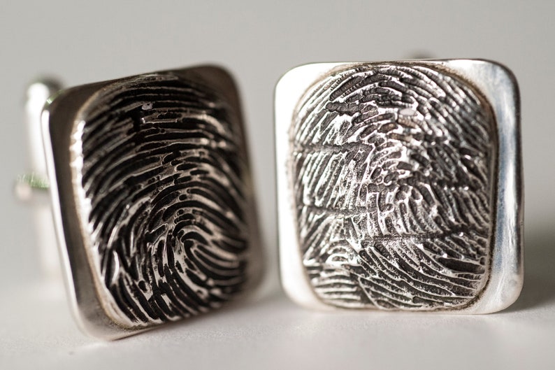 Fingerprint CuffLinks Cuff Links for Men Personalized in Sterling Silver