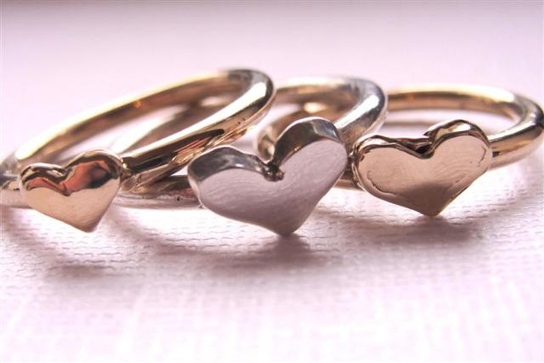 Heart Rings Jewelry Stackable 14kt Gold and Sterling Silver | Etsy