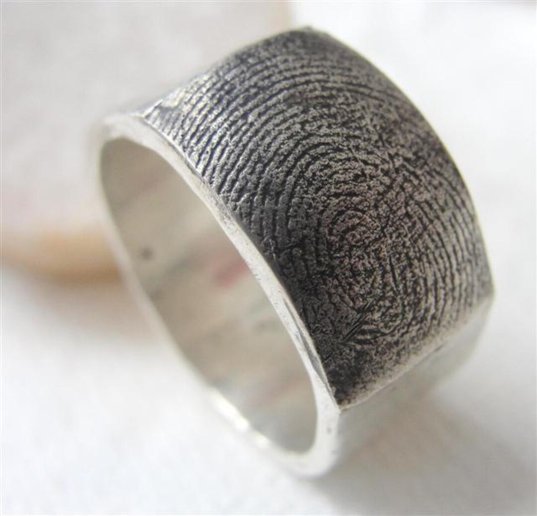 Custom Fingerprint Rings Fingerprint Custom Wedding Band Ring Jewelry in Sterling Silver ...