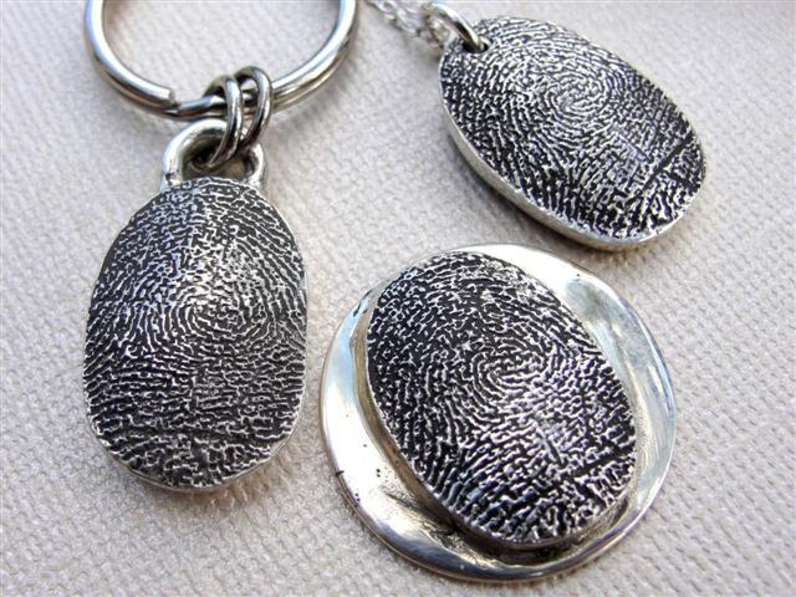 Fingerprint Keychain Jewelry Thumbprint Key Chain in Sterling Etsy