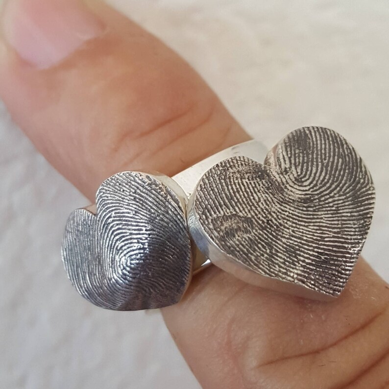 Fingerprint Stackable Heart Ring Sterling Silver Thumbprint Etsy