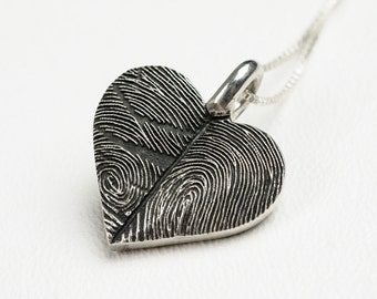 Fingerprint Heart Necklace Personalized Sterling Silver Thumbprint Jewelry