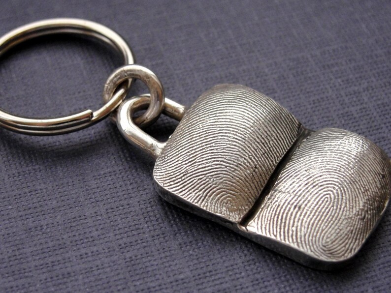 Fingerprint Keychain Thumbprint Key Chain Jewelry in Sterling Silver Personalized image 1