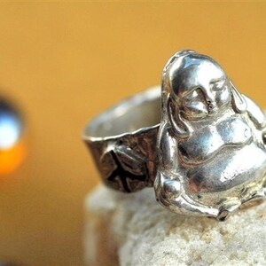 Buddha Silver Ring Jewelry Peace Sign in Sterling Silver