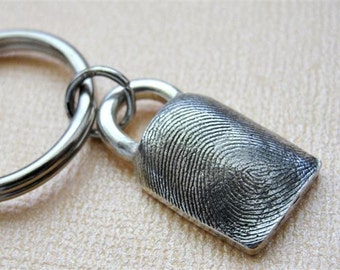 Custom Fingerprint Keychain Thumbprint Key Chain in Sterling Silver Personalized