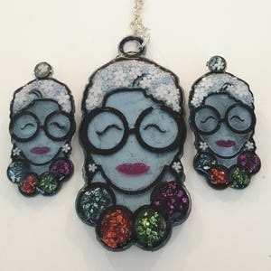 Iris Apfel Necklace, Earrings, Resin Jewelry, Icon, Resin Art
