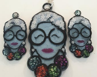 Iris Apfel Necklace, Earrings, Resin Jewelry, Icon, Resin Art