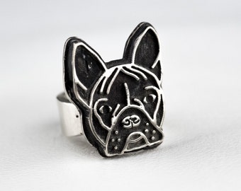 Anillo Bulldog Francés Anillo Único de Plata Frenchie
