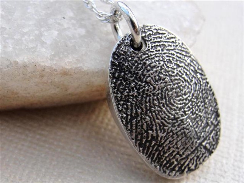 Custom Fingerprint Necklace Jewelry Thumbprint in Sterling Silver Personalized EXPRESS SHIPPING image 2