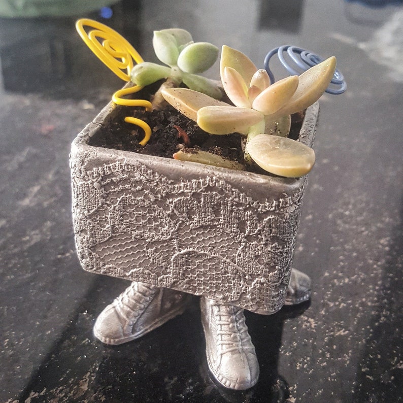 Pewter Planter Pot, Vase, Succulent, Mini Cup, Funny Pots, Sneaker Vase, Pewter Art, Lace Art image 1