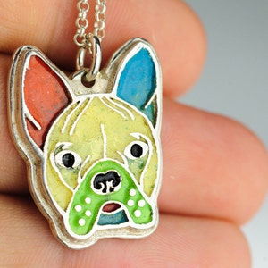 Collier bouledogue Français émail multicolore Design Original argent