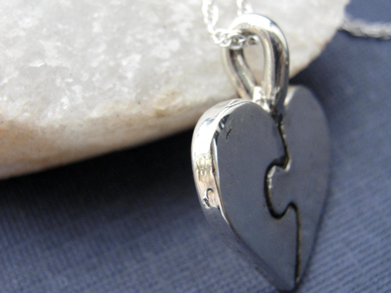 Puzzle Piece Heart Necklace in Sterling Silver Personalized Etsy