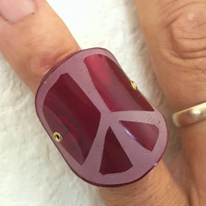 Peace Sign Ring Hippie Chic Boho Sterling Silver Plastic Yoga Jewelry
