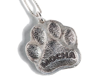 Dog Paw Necklace Jewelry Personalized Custom Sterling Silver Name