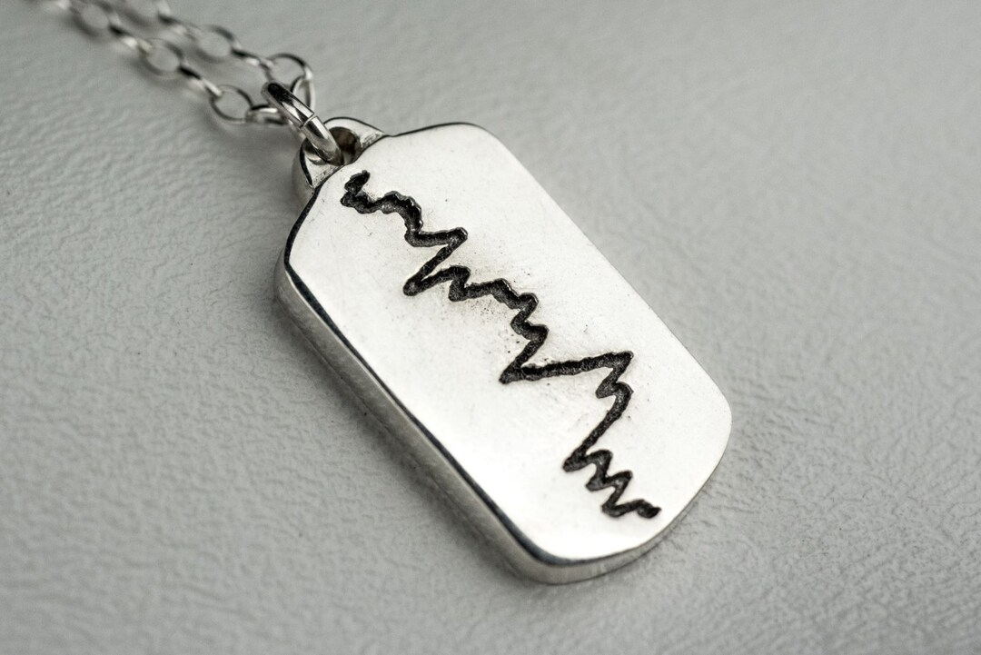 Heartbeat Necklace Dogtag EKG Soundwave Sterling Silver Personalized