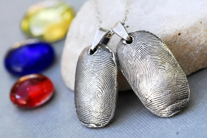 Fingerprint Necklace Jewelry Thumbprint in Sterling Silver Etsy