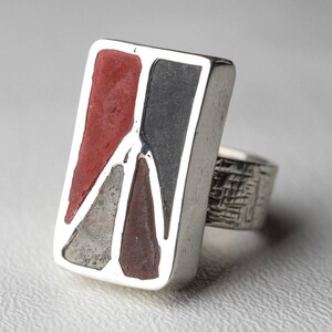 Peace Sign Ring Concrete Rectangle Sterling Silver Peace Boho Chic One Of A Kind