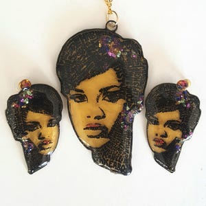 Rihanna Necklace and Earrings, Rihanna Resin Jewelry, Icon, Resin Art