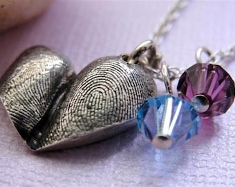 Fingerprint Heart Necklace Thumbprints in Sterling Silver Personalized