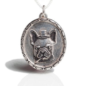French Bulldog Necklace Jewelry Sir Frenchie Bulldog Sterling Silver Cameo